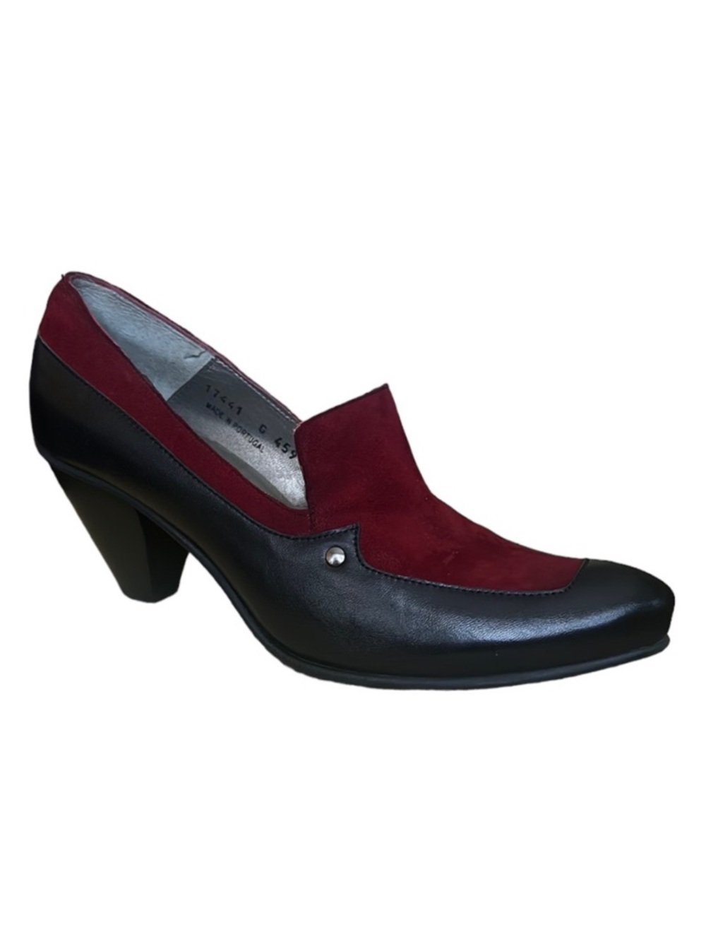 Fidji Black Leather Heels with Burgundy Suede Vamp Retro Pump Shoes EU 40